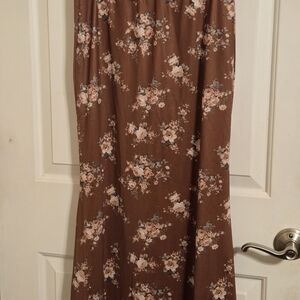 Brown Floral Maxi Skirt with Pink Bouquet Print